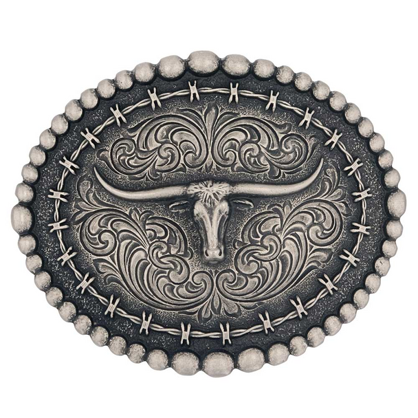 MONTANA SILVERSMITHS BARBED WIRE LONGHORN - ACC BUCKLE  - A972S