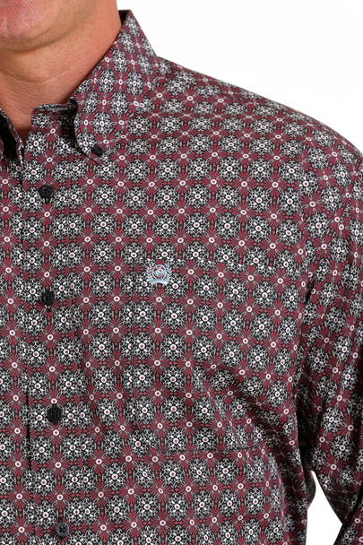 CINCH BURGUNDY GEOMETRIC PRINT - MENS SHIRT  - MTW1105597