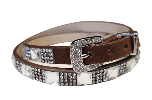CACTUS RANCH HAT BAND BROWN WITH STONES - HATS ADD-ONS  - HB1003BR