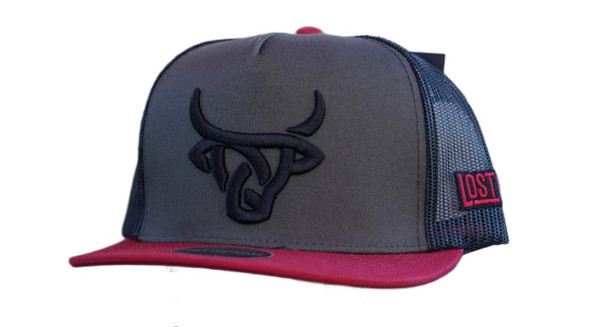 LOST CALF MAROON DARK GREY 3D LOGO - HATS CAP  - REBEL FLAT