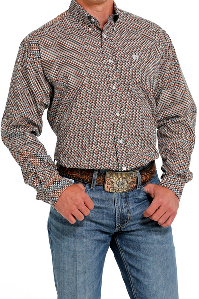 CINCH BROWN GEOMETRIC PRINT - MENS SHIRT  - MTW1105615