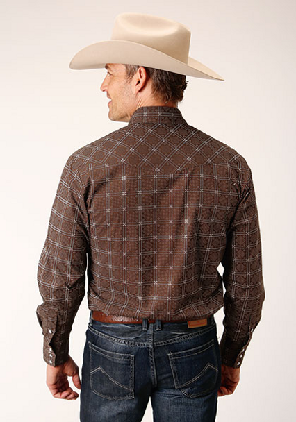 ROPER BROWN WHITE RETRO PRINT - MENS SHIRT  - 1-01-019-708BR