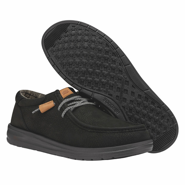 HEY DUDE WALLY GRIP CRAFT LEATHER BLACK - FOOTWEAR MEN'S  - 40175-001