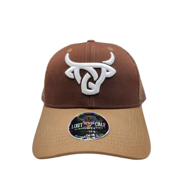 LOST CALF 3D LOGO BROWN TAN WHITE LOG - HATS CAP  - CUNA