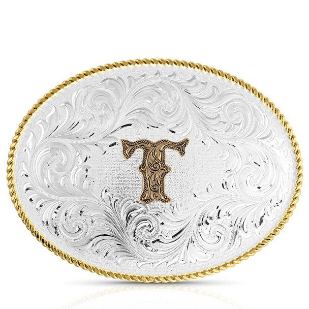 MONTANA SILVERSMITHS TWO TONE INITIAL BUCKLE - T - ACC BUCKLE  - 1255T