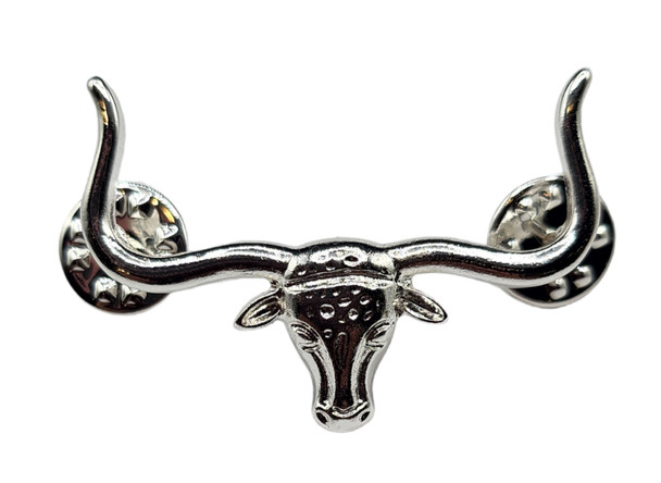 CACTUS RANCH HAT PIN LONGHORN SMALL SILVER - ACCESSORIES HAT CAP PINS  - HP-15S