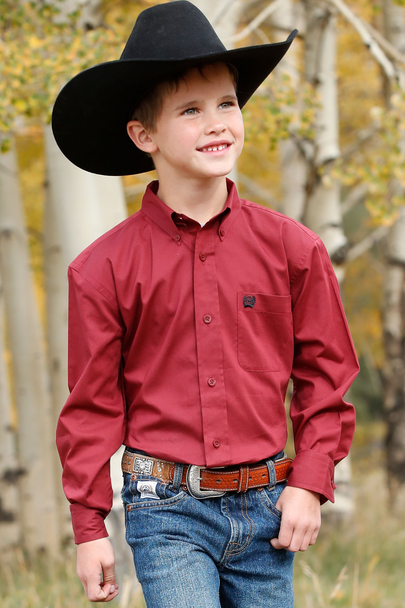 CINCH RED SOLID PRINT - KIDS BOYS SHIRT - MTW7060324