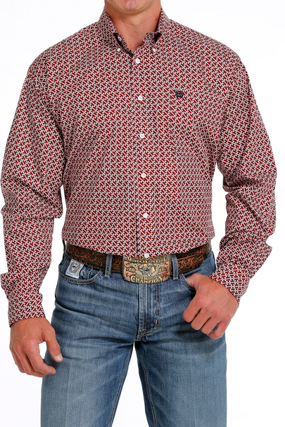 CINCH RED GEOMETRIC PRINT - MENS SHIRT  - MTW1105622