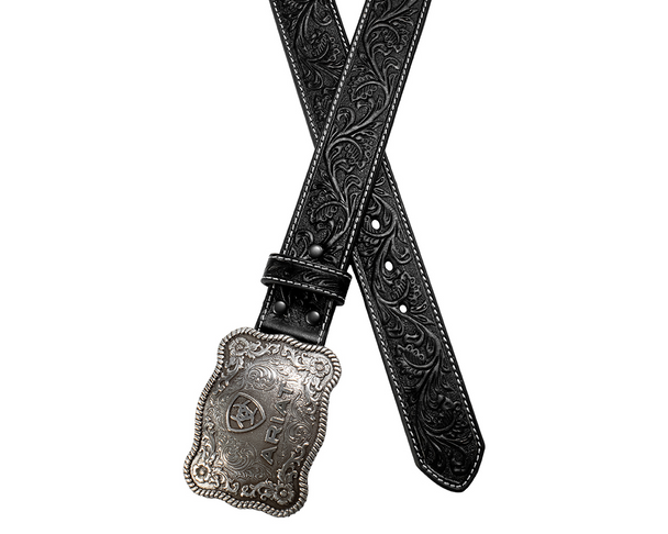 ARIAT EMBOSSED PLATE BUCKLE BLACK - ACCESSORIES BELT MEN - A1020401