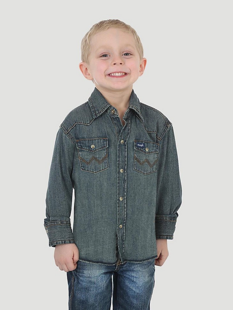 WRANGLER DENIM SNAP ANITQUE BLUE - KIDS BOYS SHIRT - BS1039W