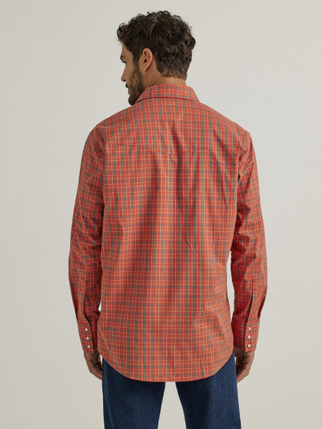 WRANGLER ORANGE AND BLUE PLAID PRINT - MENS SHIRT  - 112337452