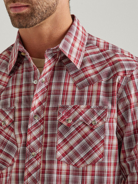 WRANGLER RETRO BURGUNDY PLAID PRINT - MENS SHIRT  - 112337456