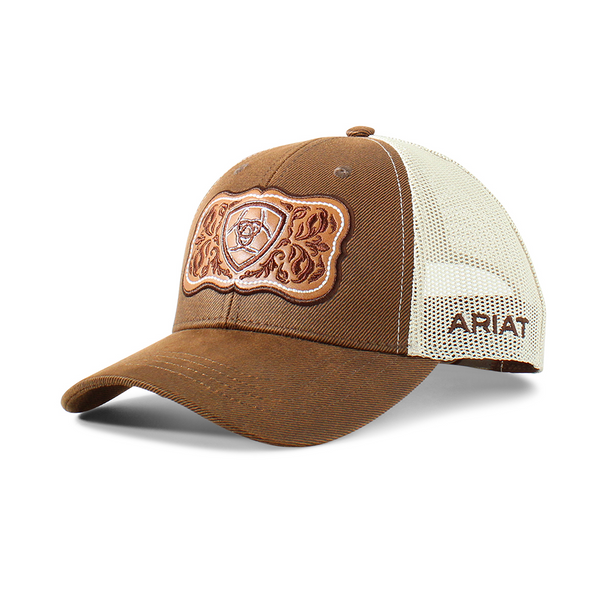 ARIAT FAUX LEATHER FLORAL LOGO BROWN - HATS CAP  - A300070002