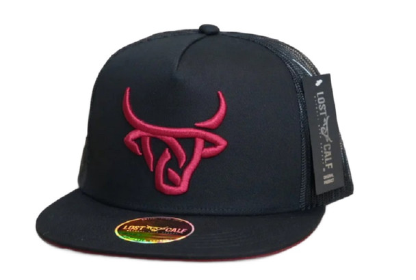 LOST CALF BURGUNDY 3D LOGO  BLACK - HATS CAP  - BURGUNDY FLAT