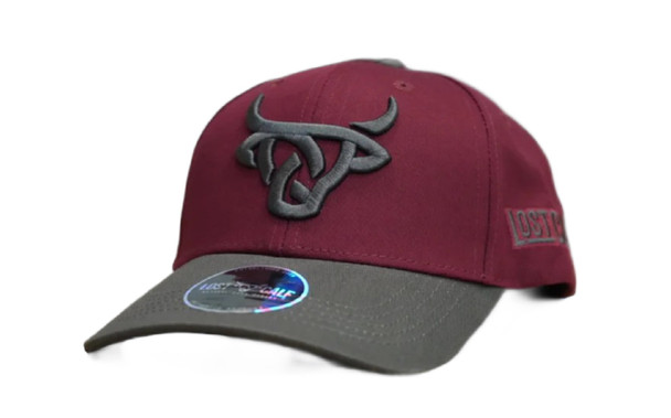 LOST CALF MAROON GREY 3D STITCH LOGO - HATS CAP  - MAROON/GREY