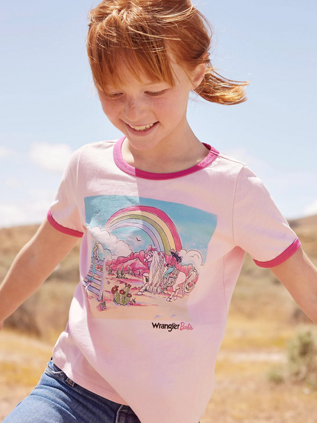 WRANGLER BARBIE PINK RINGER PRINT - KIDS GIRLS SHIRT - 112344860