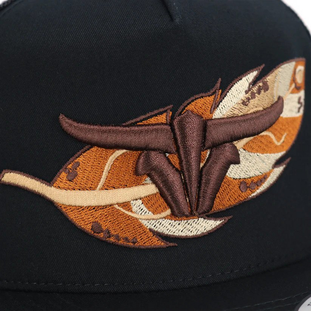 TORO BULL BROWN BLACK TRUCKER - HATS CAP  - FEATHER BRN  BLACK FLAT