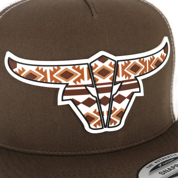 TORO BULL BROWN / WHITE TRUCKER - HATS CAP  - TRIBAL BRN FLAT