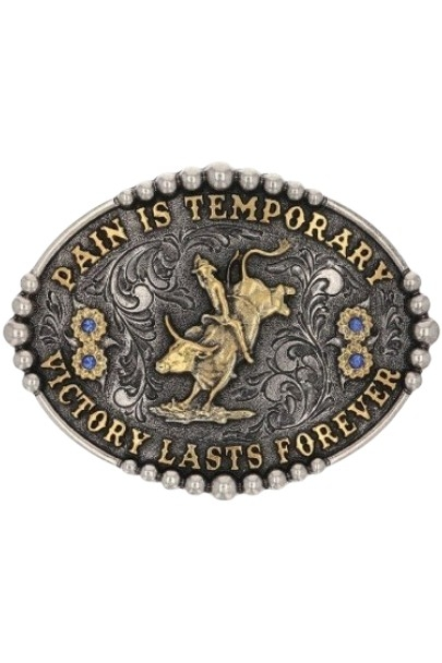 ATTITUDE BY MONTANA SILVERSMITHS PAIN IS TEMPORARY BULL RIDING - ACC BUCKLE  - A829
