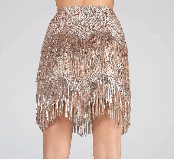 MISS ME ROSEGOLD FRINGE SEQUIN SKIRT - LADIES SKIRT   - MS0127S