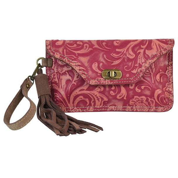 CATCHFLY MULTI PINK TOOLED CLUTCH - LADIES PURSES  - 22018841MUL