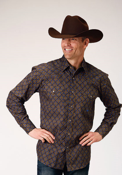 ROPER AMARILLO BROWN ALLOVER PRINT - MENS SHIRT  - 03-001-0225-1004BR