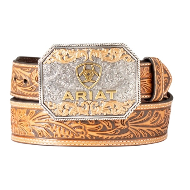 ARIAT FLORAL TAN EMBOSSED BUCKLE - ACCESSORIES BELT MEN - A1042208