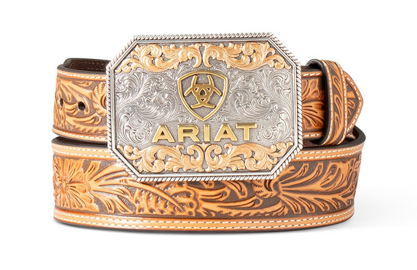 ARIAT FLORAL TAN EMBOSSED BUCKLE - ACCESSORIES BELT MEN - A1042208