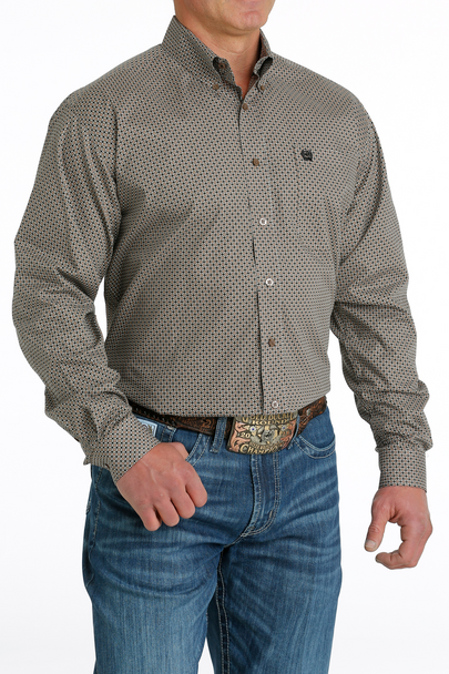 CINCH BEIGE GEOMETRIC PRINT - MENS SHIRT  - MTW1105673