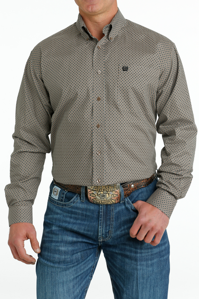 CINCH BEIGE GEOMETRIC PRINT - MENS SHIRT  - MTW1105673