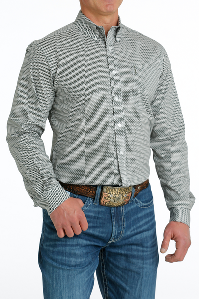 CINCH WHITE GEOMETRIC PRINT - MENS SHIRT  - MTW1347089