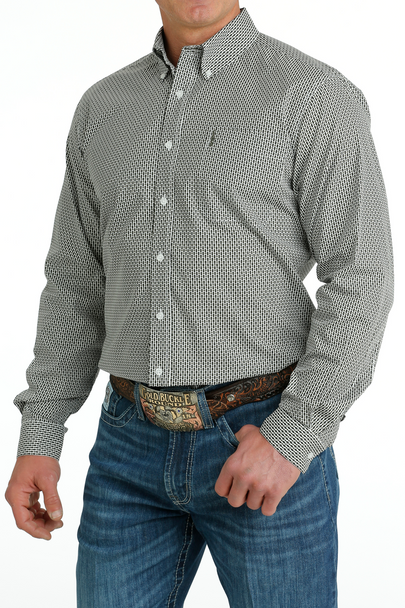 CINCH WHITE GEOMETRIC PRINT - MENS SHIRT  - MTW1347089