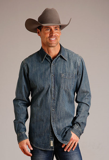 STETSON DARK DIRTY DENIM SNAP - MENS SHIRT  - 11-001-0465-0190BU