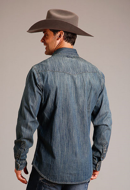 STETSON DARK DIRTY DENIM SNAP - MENS SHIRT  - 11-001-0465-0190BU