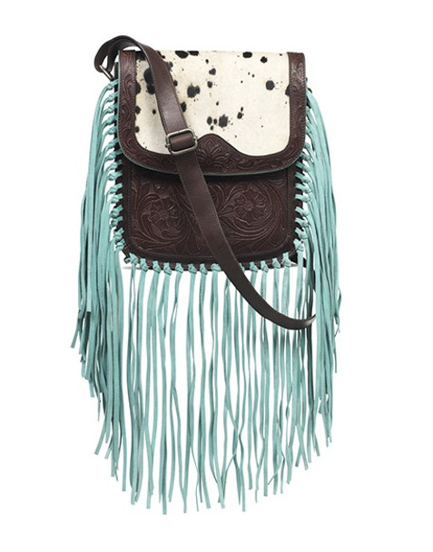 ARIAT CALF HAIR AND TURQUOISE FRING - LADIES PURSES  - A770012902