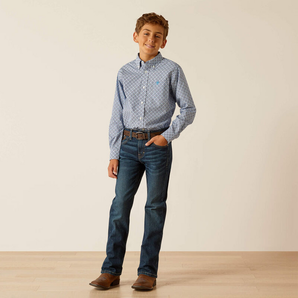 ARIAT PERRY BLUE LONG SLEEVE PRINT - KIDS BOYS SHIRT - 10048658