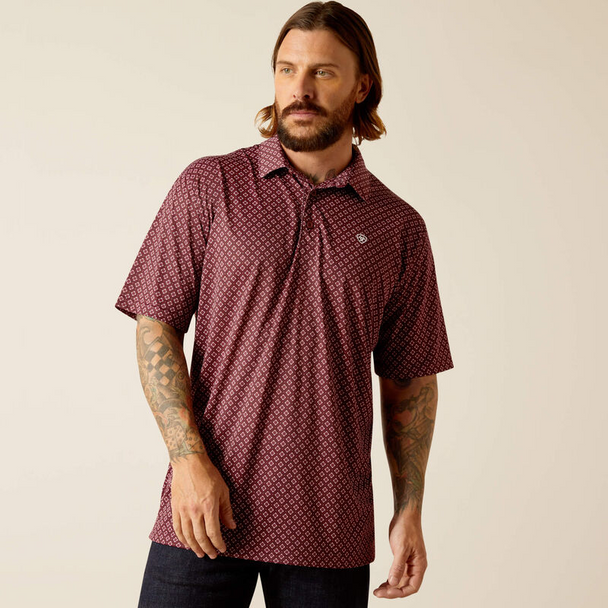 ARIAT ALL OVER DARK REDWOOD PRINT - MENS POLO  - 10048780