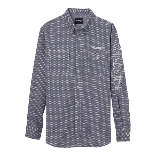 WRANGLER LOGO NAVY PRINT LONG SLEEVE - MENS SHIRT  - 112344432