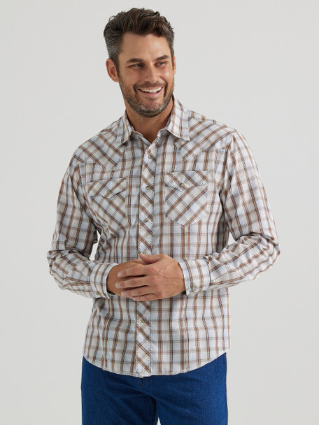 WRANGLER FASHION SNAP BROWN PLAID - MENS SHIRT  - 112344820