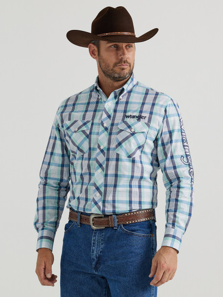 WRANGLER WRANGLER LOGO BLUE PLAID - MENS SHIRT  - 112344431