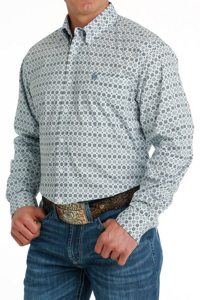 CINCH WHITE GEOMETRIC PRINT - MENS SHIRT  - MTW1105691