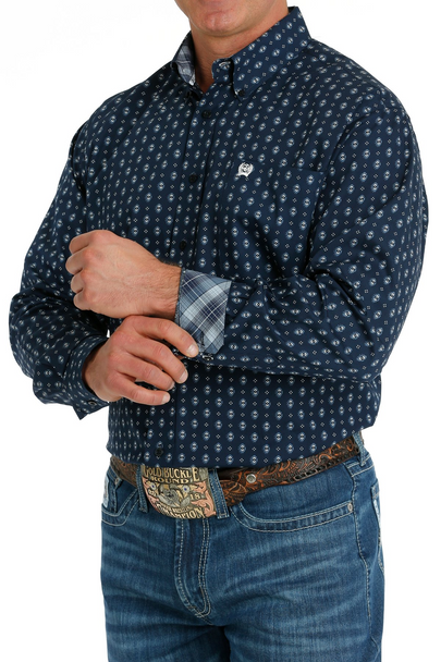 CINCH NAVY BLUE GEOMETRIC PRINT - MENS SHIRT  - MTW1105695