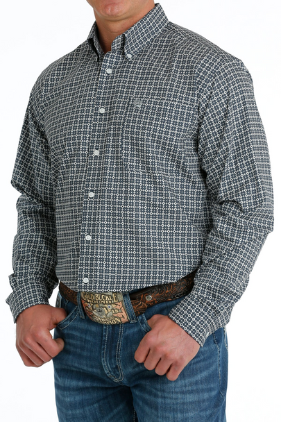 CINCH NAVY GEOMETRIC PRINT - MENS SHIRT  - MTW1105696