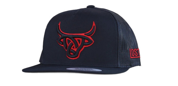 LOST CALF 3D STITCH BLACK RED LOGO - HATS CAP  - TORO BRAVO FLAT