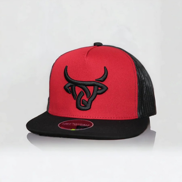 LOST CALF RED BLACK 3D STITCH LOGO - HATS CAP  - BANDIT FLAT