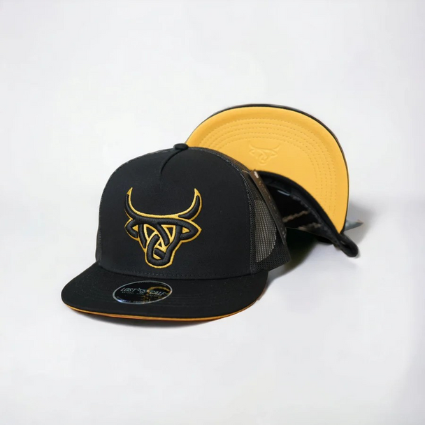 LOST CALF BLACK GOLD 3D STITCH LOGO - HATS CAP  - BLACK GOLD FLAT