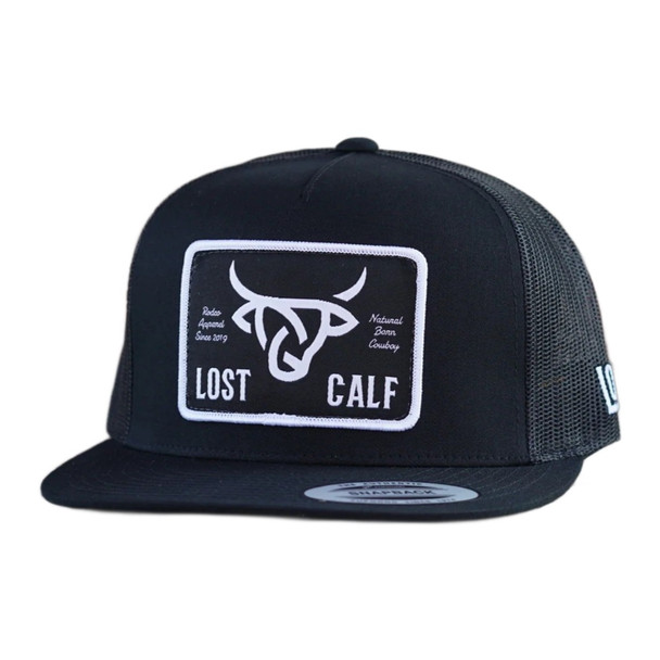 LOST CALF WHITE BLACK PLATE  PATCH - HATS CAP  - FLAT PLATE WHITE BLACK