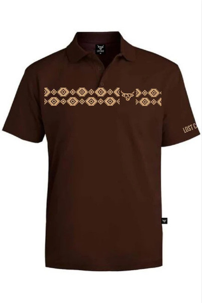 LOST CALF AZTEC BROWN - MENS POLO  - AZTEC BROWN