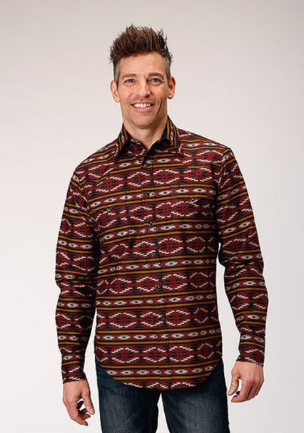 ROPER RED AZTEC HORIZONTAL STRIPE - MENS SHIRT  - 03-001-0067-0100RE