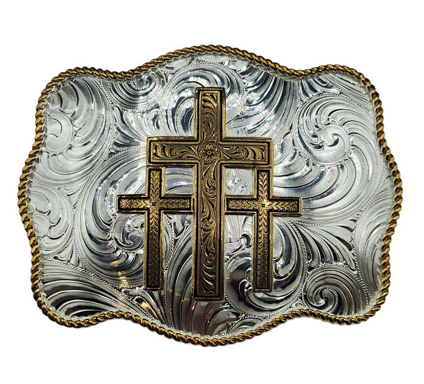 MONTANA SILVERSMITHS TRIPLE GOLD CROSS SCALLOPED - ACC BUCKLE  - 50510-101648